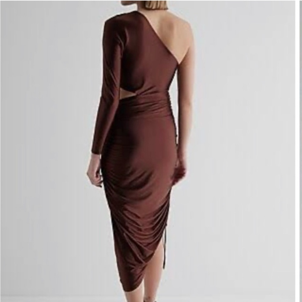 Express Satin One Shoulder Ruched Cutout Midi Sheath Dress size M
